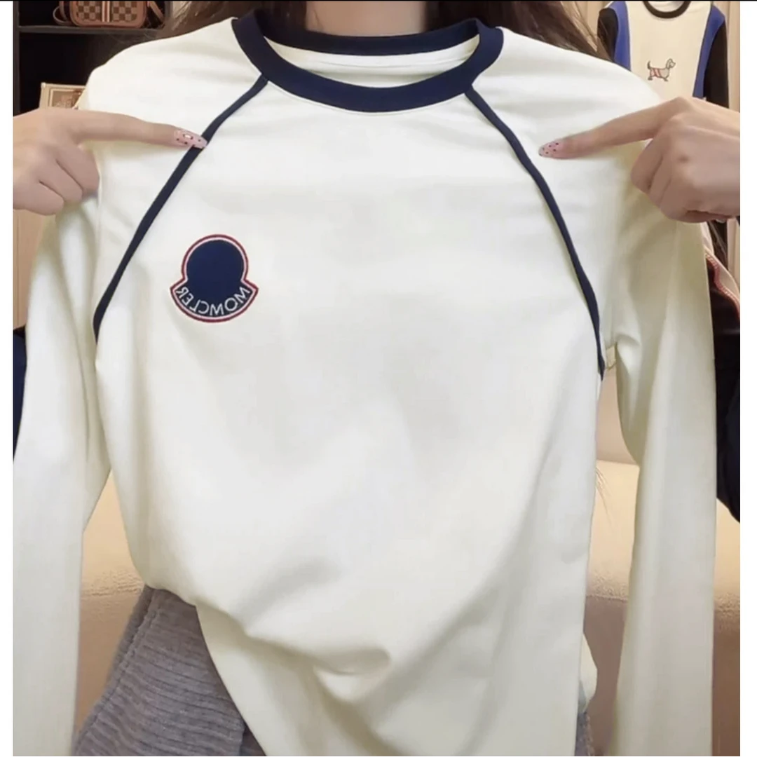 【加厚】2025新款女小众设计感撞色拼接百搭T恤上衣