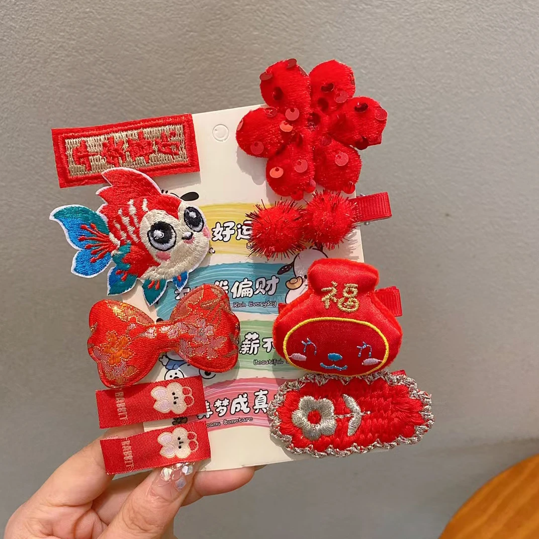 新年发饰中国风发卡女童头饰蝴蝶喜庆可爱女孩红色圣诞3岁宝宝