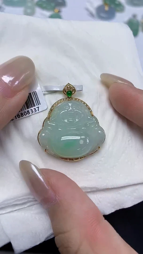 翡翠18K金镶嵌颈饰天然缅甸翡翠A货