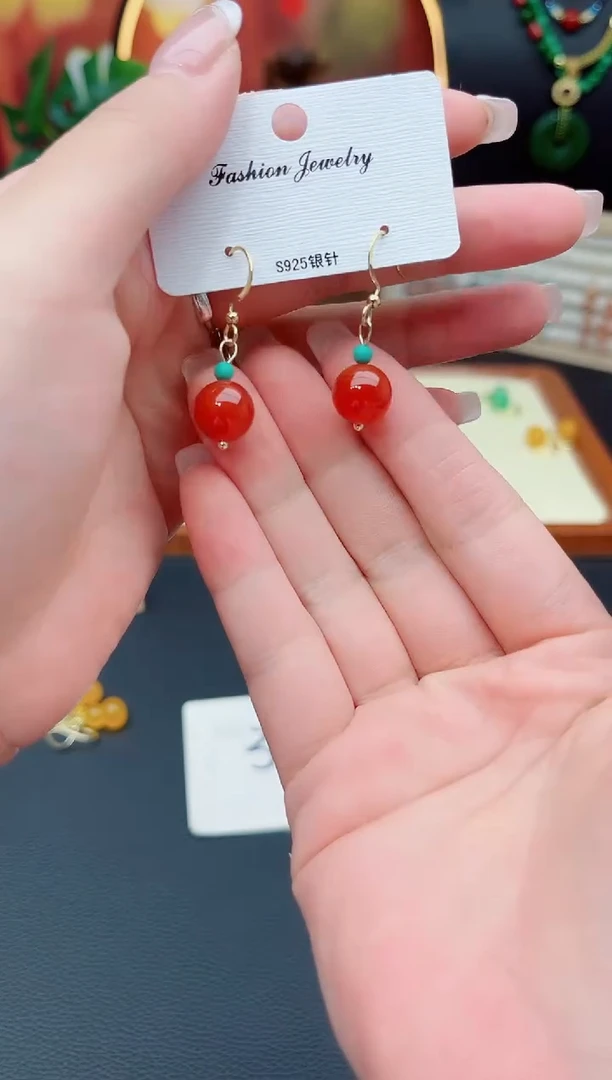 玛瑙/玉髓耳饰银S925镶嵌424000