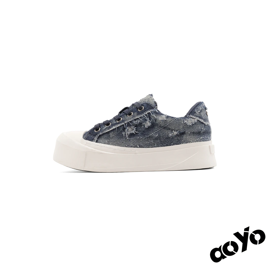 aoyo25SS/”Vintaga“翘头牛仔板鞋 厚底增高百搭米奇大头鞋