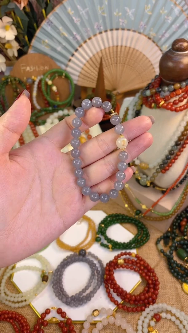 【闪购商品】和田玉手串18K金镶嵌烟紫