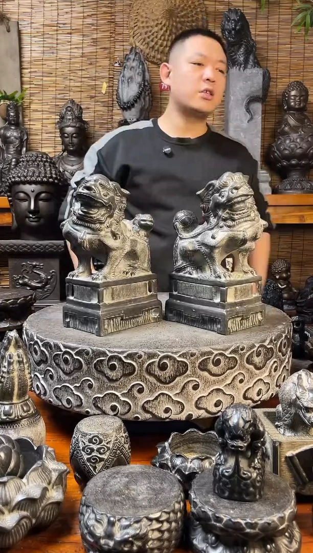 石材30狮子一对天然青石雕刻