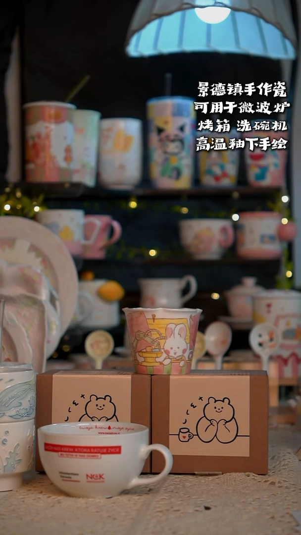 景德镇釉下彩平面陶瓷杯