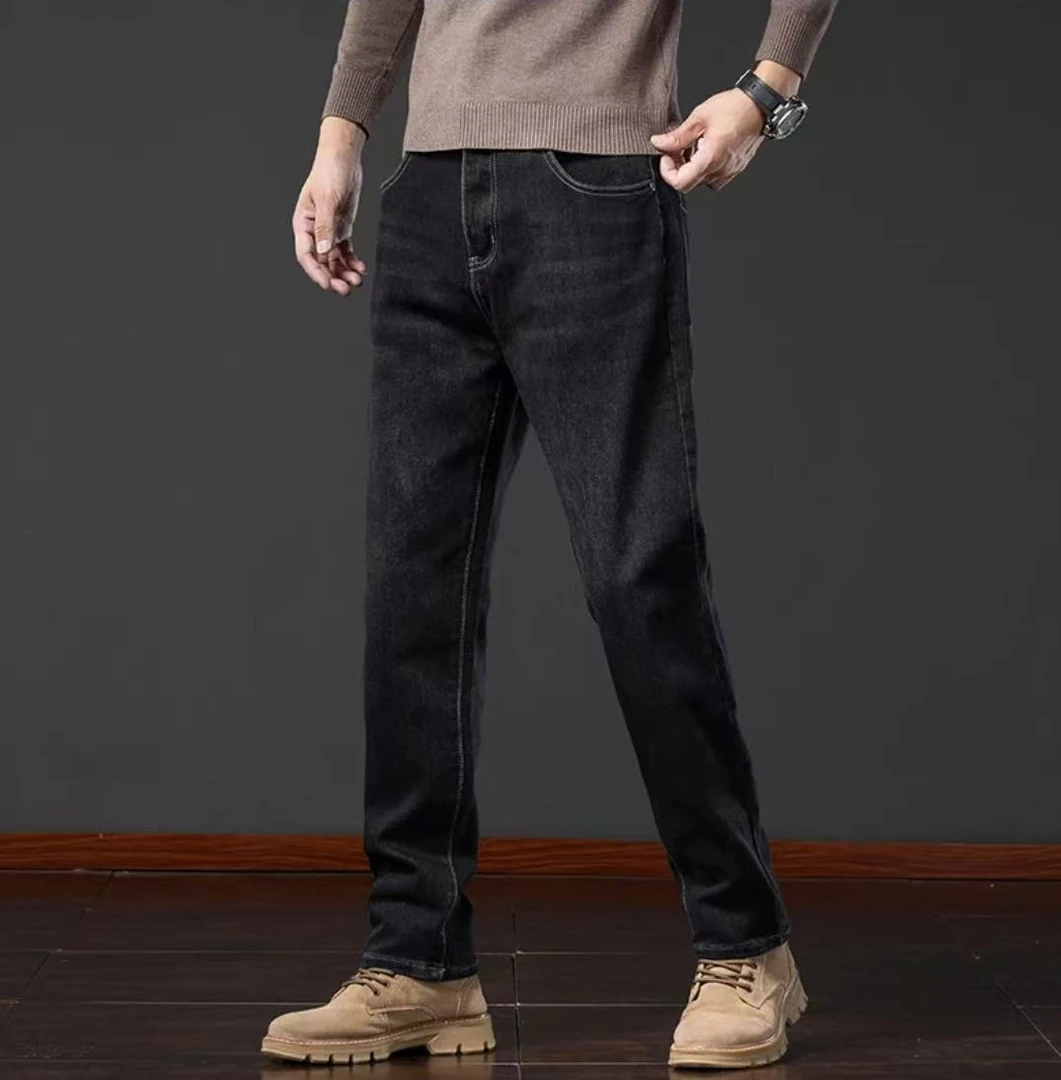 范范家【高档定制绒】男士高档加绒百搭休闲直筒牛仔裤8058