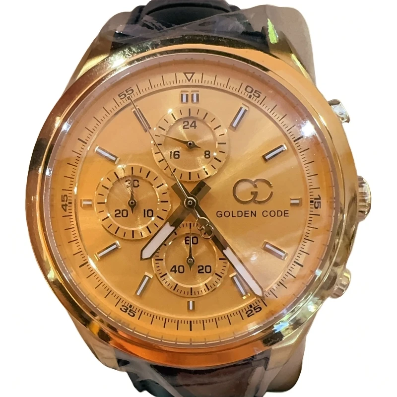 男士金表多功能石英机芯防水黄金名表金色夜光单表男款时尚