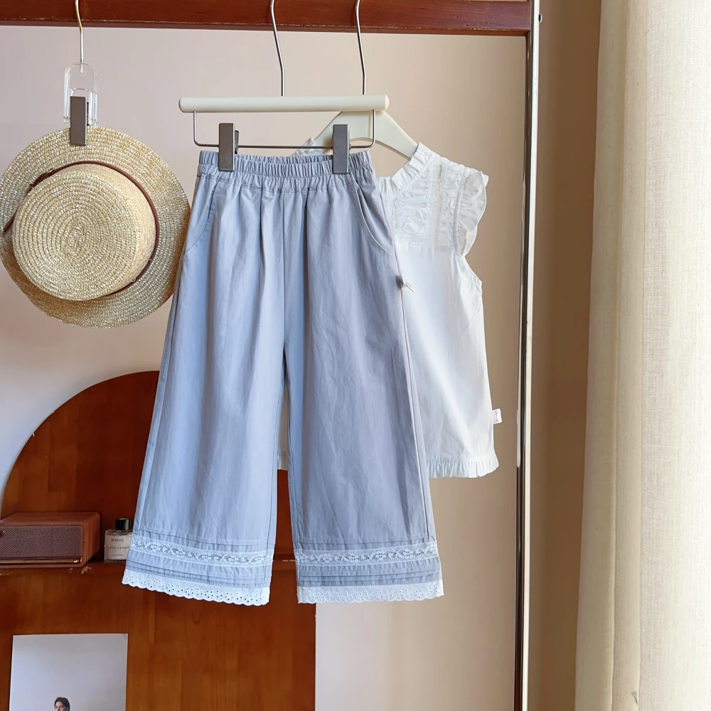 现货【夏知】100棉3602夏装直筒女宝九分裤洋气文艺女童百搭裤子