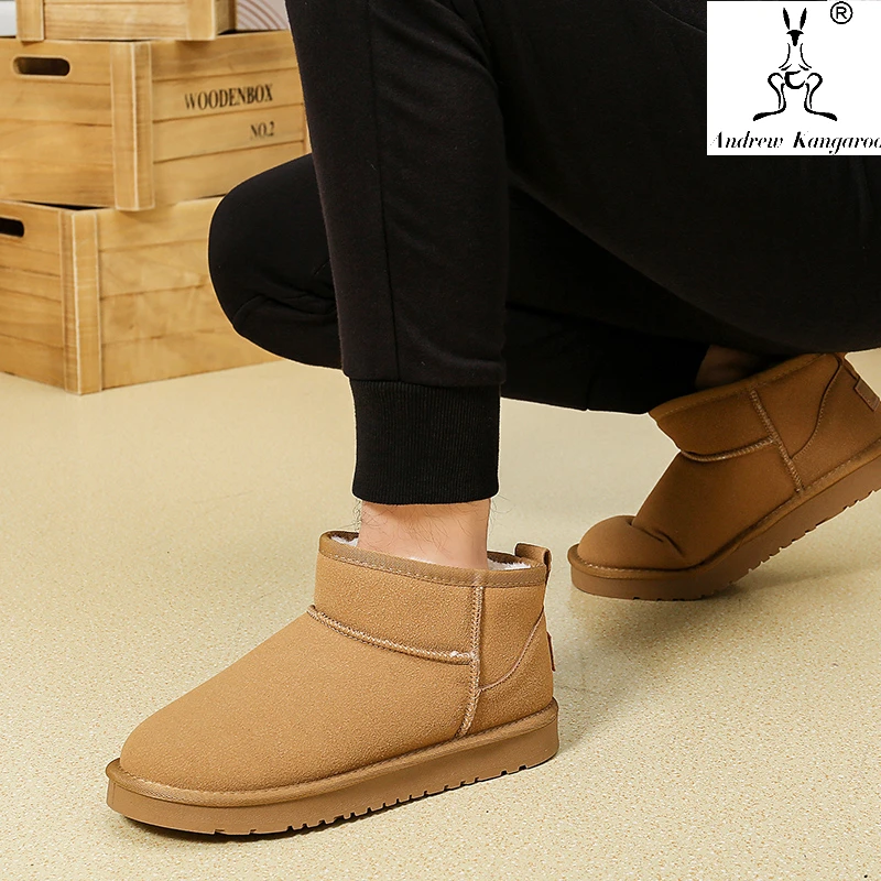 意大利袋鼠加绒雪地靴男2024秋冬季新款外穿百搭时尚雪地棉短靴