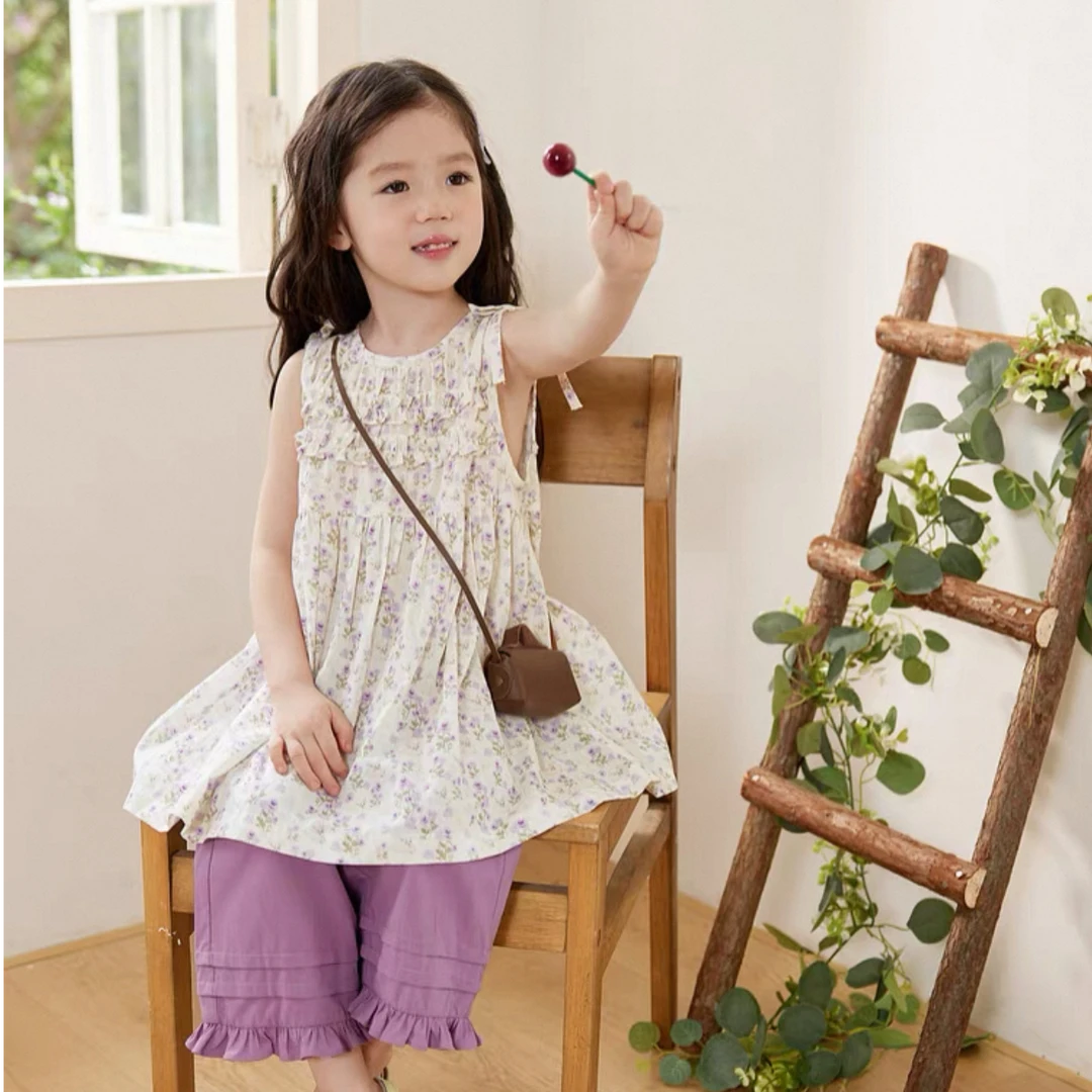 儿童宝宝娃娃衫女2025夏季女童无袖甜美碎花连衣裙半裙