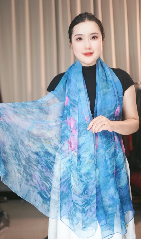 丨珊瑚海丨180*130乔其皱中国风提花双面中式丝巾