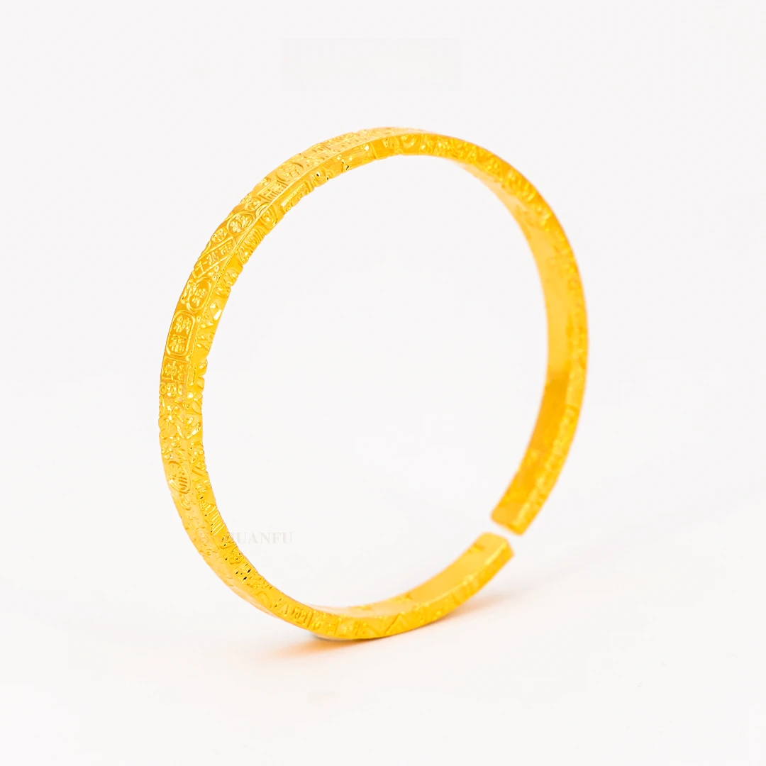 足银手镯 三面吉言手镯爆款厚包工艺 简约时尚百搭窄版精美