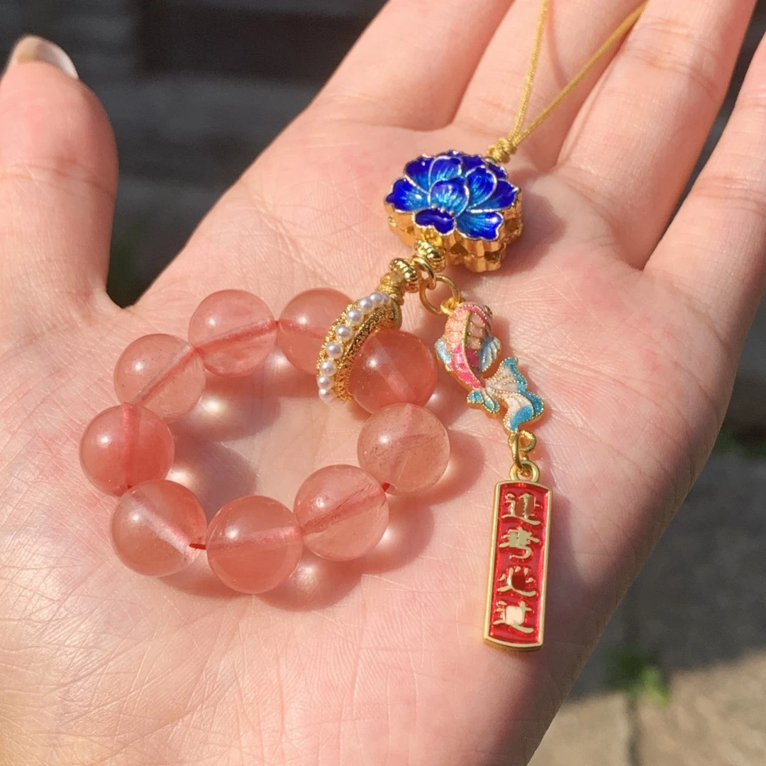 【好云锦鲤】杭州景区新款 粉珠莲花锦鲤手机挂件 包挂车挂