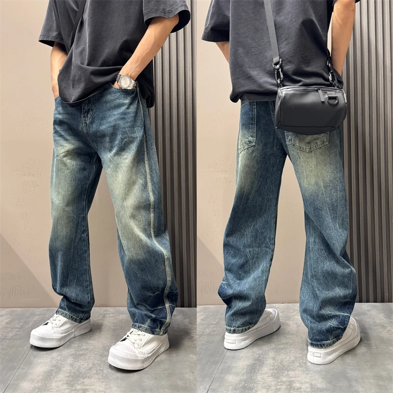 美式高街水洗痞帅做旧阔腿牛仔裤2025秋季潮流复古时髦宽松休闲裤