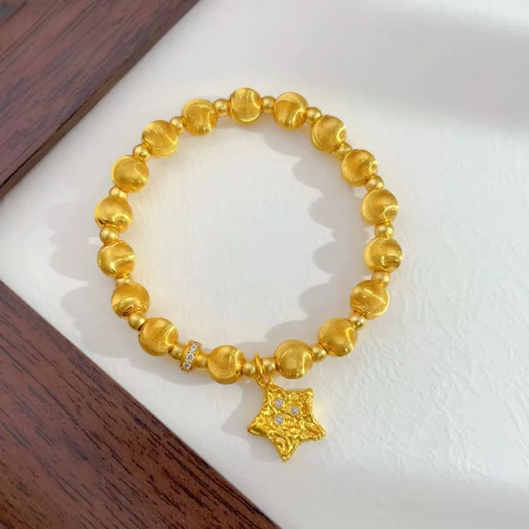 手链 原创设计简约风金色古法传承猫眼手链串珠女款磨砂精美