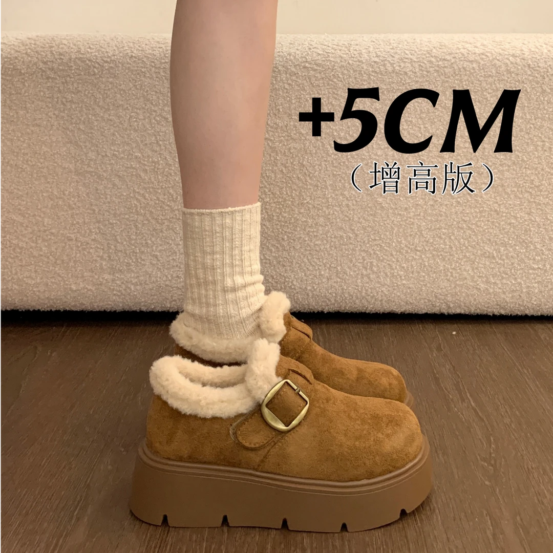 厚底增高勃肯鞋女雪地靴2025新款秋冬加绒面包鞋子保暖东北大棉鞋