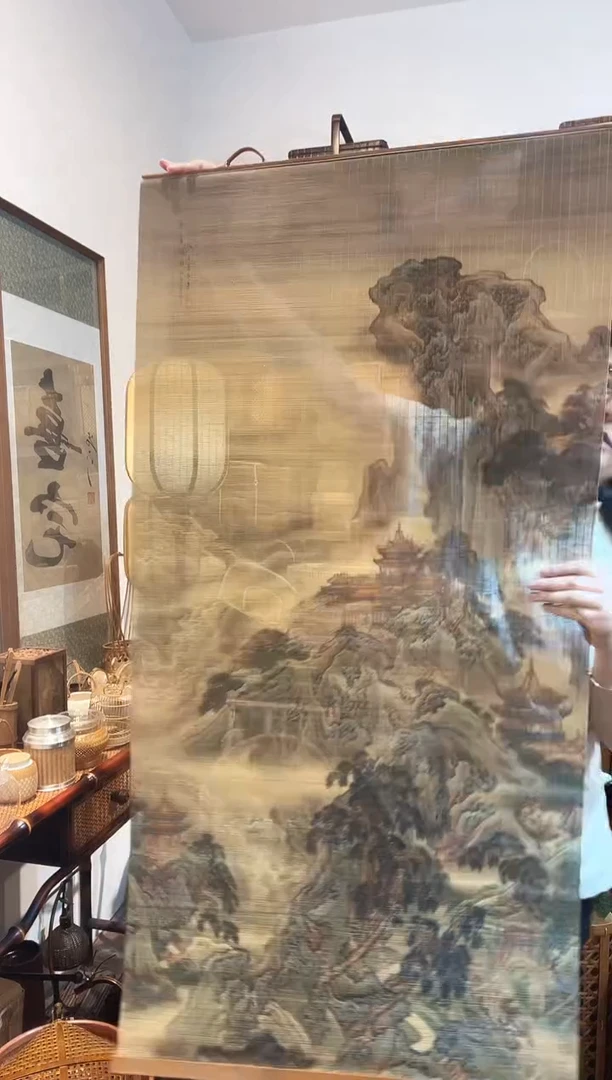 山水竹丝挂画墙挂双面