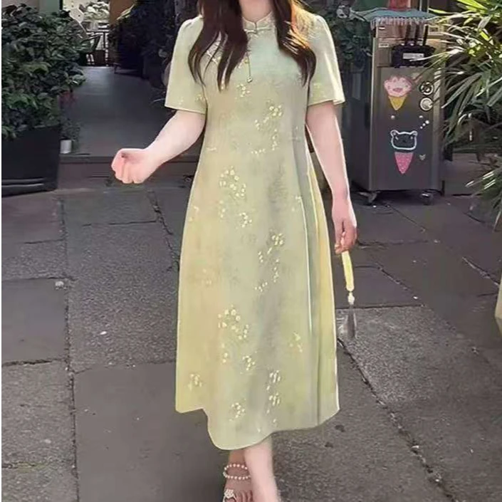 5766-1-糖果色新中式改良旗袍大码长短连衣裙大码女装100-210斤