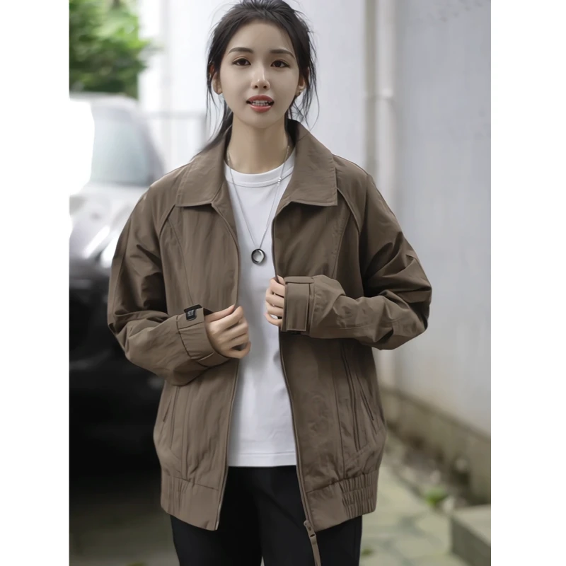 2025春秋季新款翻领夹克男士潮流简约帅气百搭休闲纯色上衣外套男