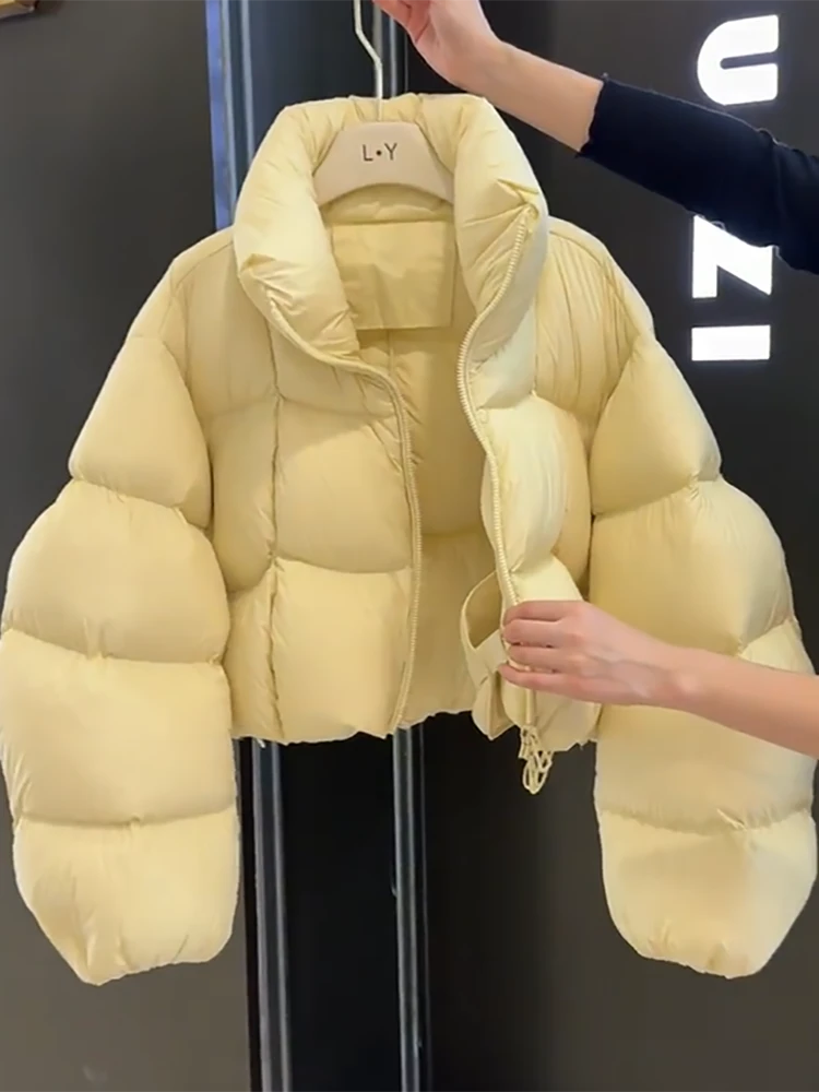独特超好看短款黄色棉服女装冬季2024新款高级感面包服立领厚外套