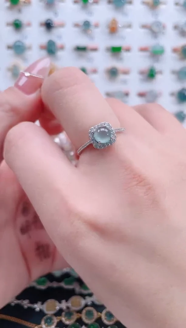 银S925镶嵌戒指翡翠天然翡翠