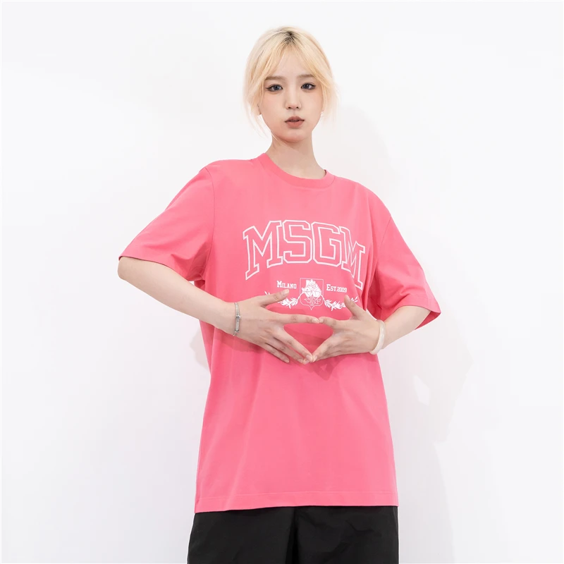 MSGM 意大利夏季宽松纯色落肩字母印花圆领休闲短袖T恤