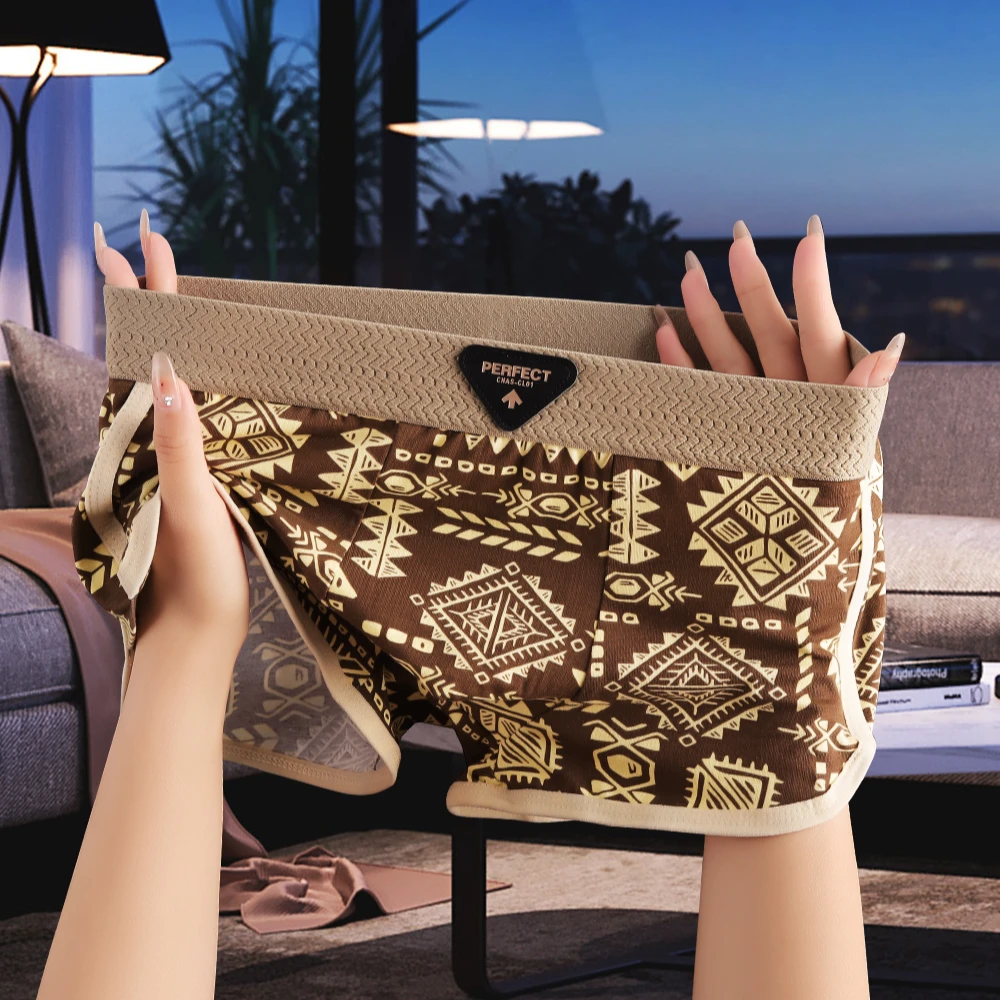 2025复古印花男士内裤新款经典透气潮流个性男生短裤运动时尚裤衩