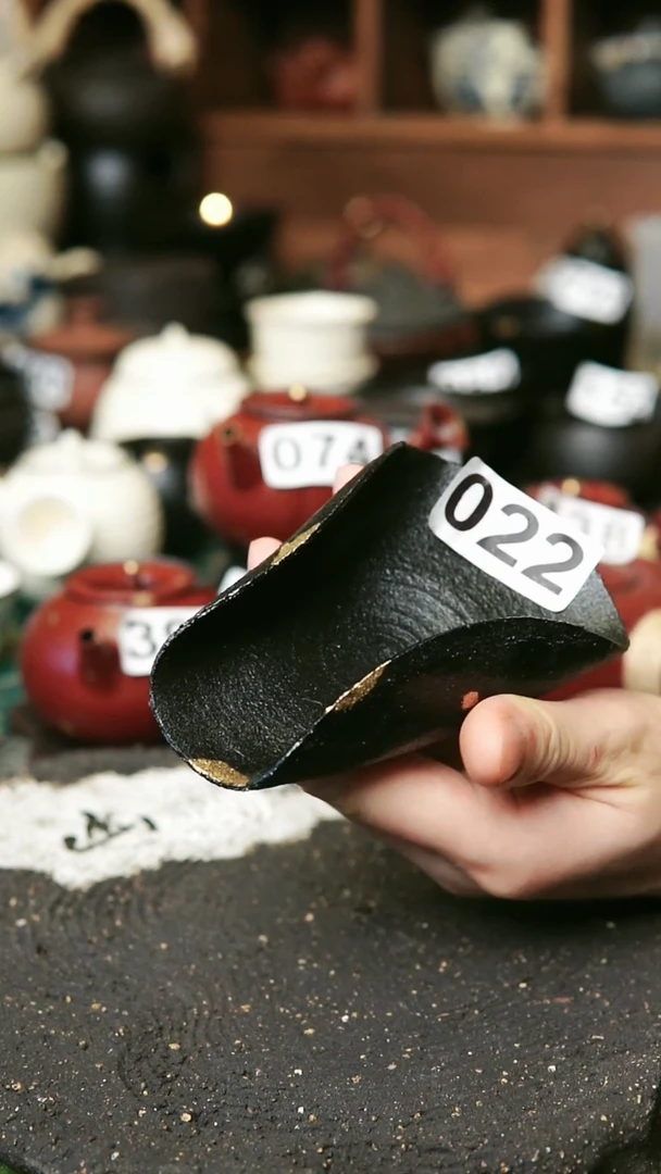 紫砂全手工黑色系列-撒金茶则