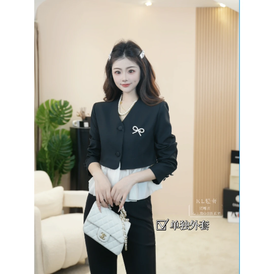 高级感撞色花边v领外套S0312