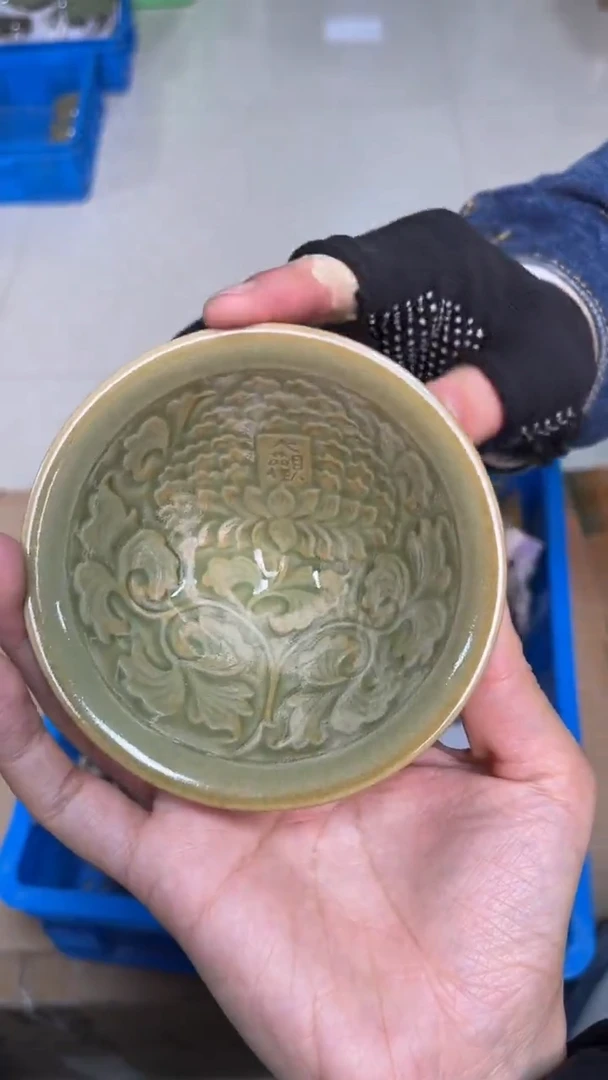 陶瓷橄榄绿大观斗笠盏 单只