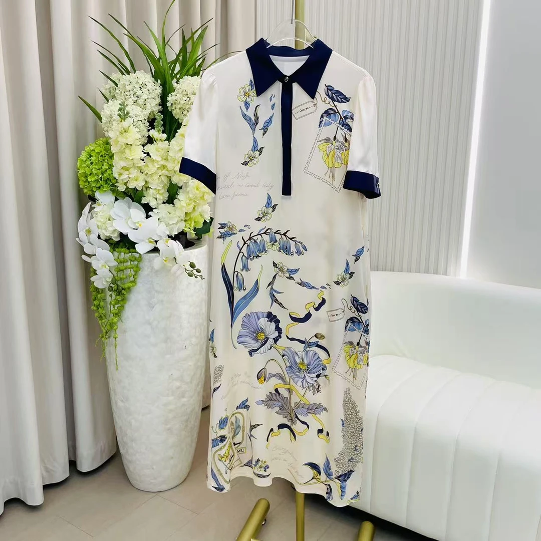 【宸慕服饰】桑蚕丝连衣裙衬衫领夏季25年新款重磅真丝连衣裙