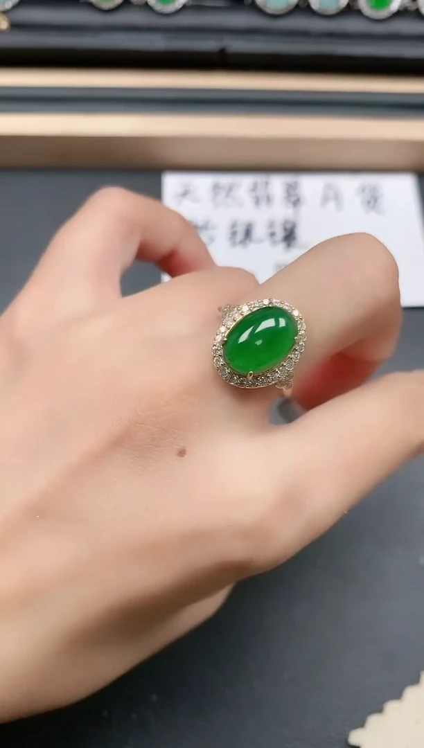 翡翠戒指银S925镶嵌111