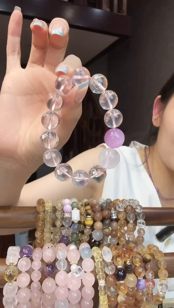 未镶嵌手链水晶粉水晶手串