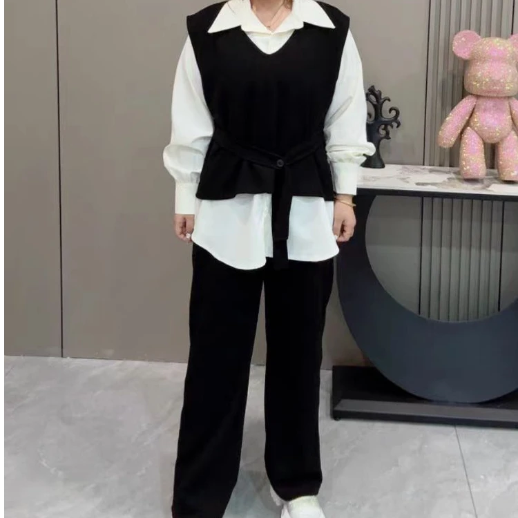 轻奢推荐早春套装休闲女装宽松显瘦百搭减龄时尚衬衫马甲三件套