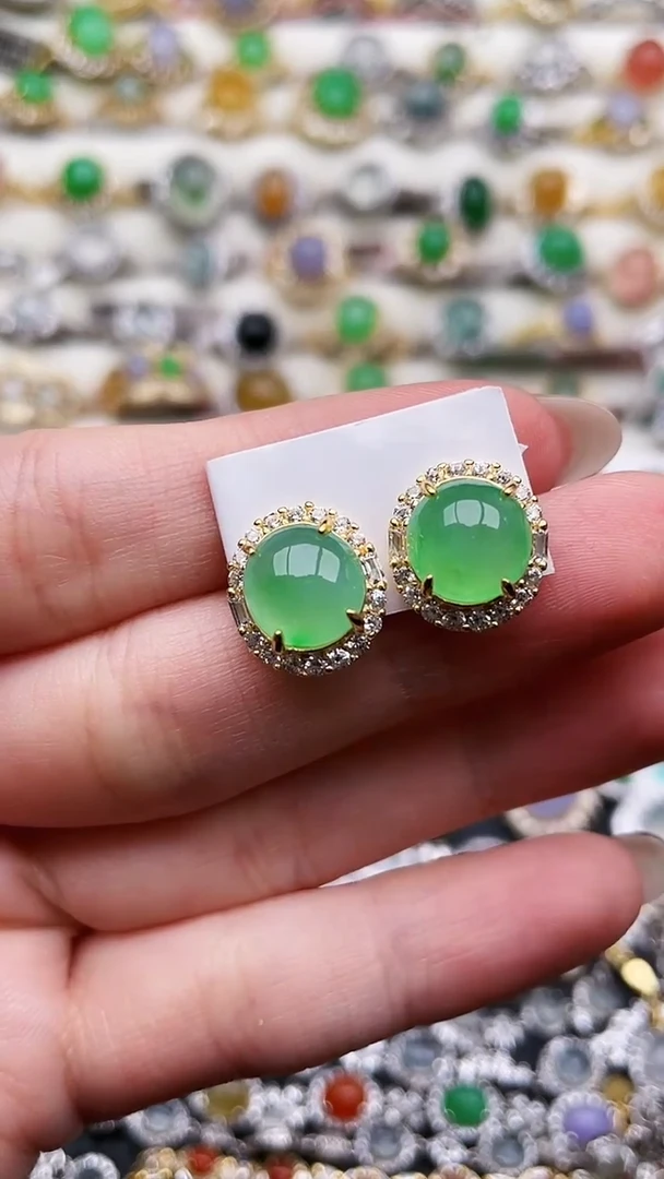 银S925镶嵌翡翠耳饰艺*1