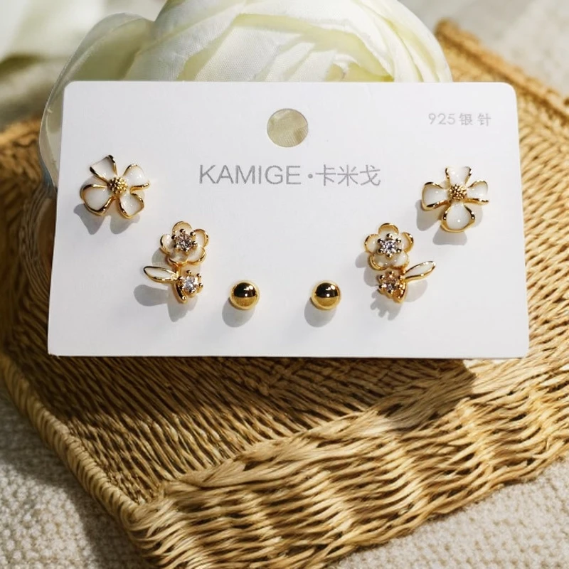 铜合金锆石耳饰 S925银针耳饰精致小巧通勤百搭三件套1062