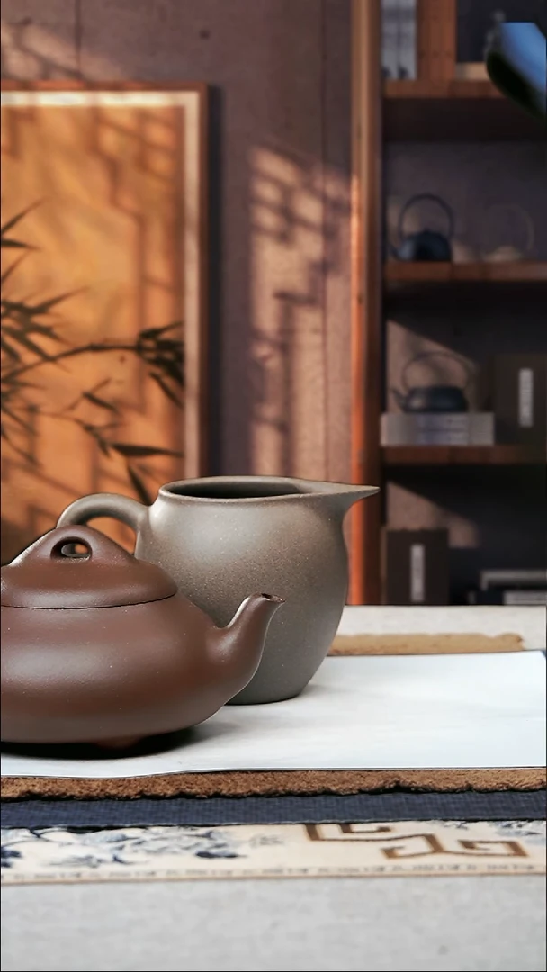 茶壶紫砂一***为黑星土汉唐石瓢微瑕+黑墩头公道杯