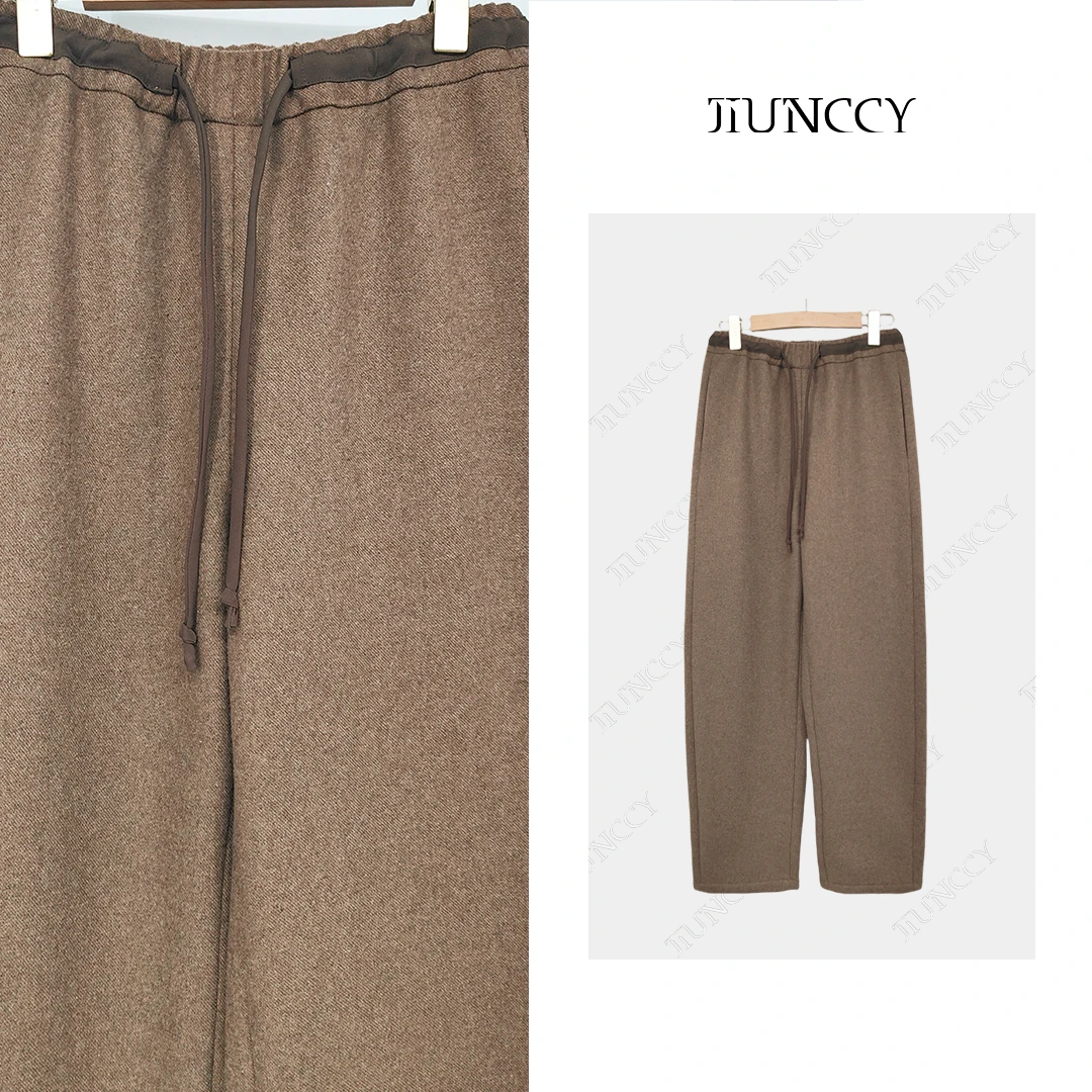JIUNCCY【漫语】羊毛混纺色织撞色系带显瘦加绒保暖长裤 42CK103