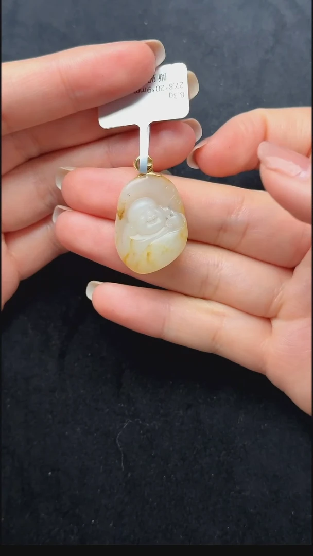 颈饰18K金镶嵌和田玉031-弥勒佛吊坠-27.8*20*9mm-A2681-1225