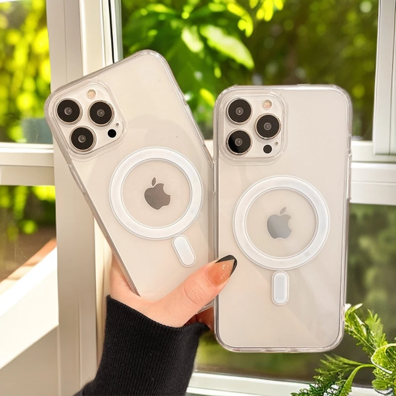 iphone12/13/14/15promax磁吸手机壳无线充透明壳全包