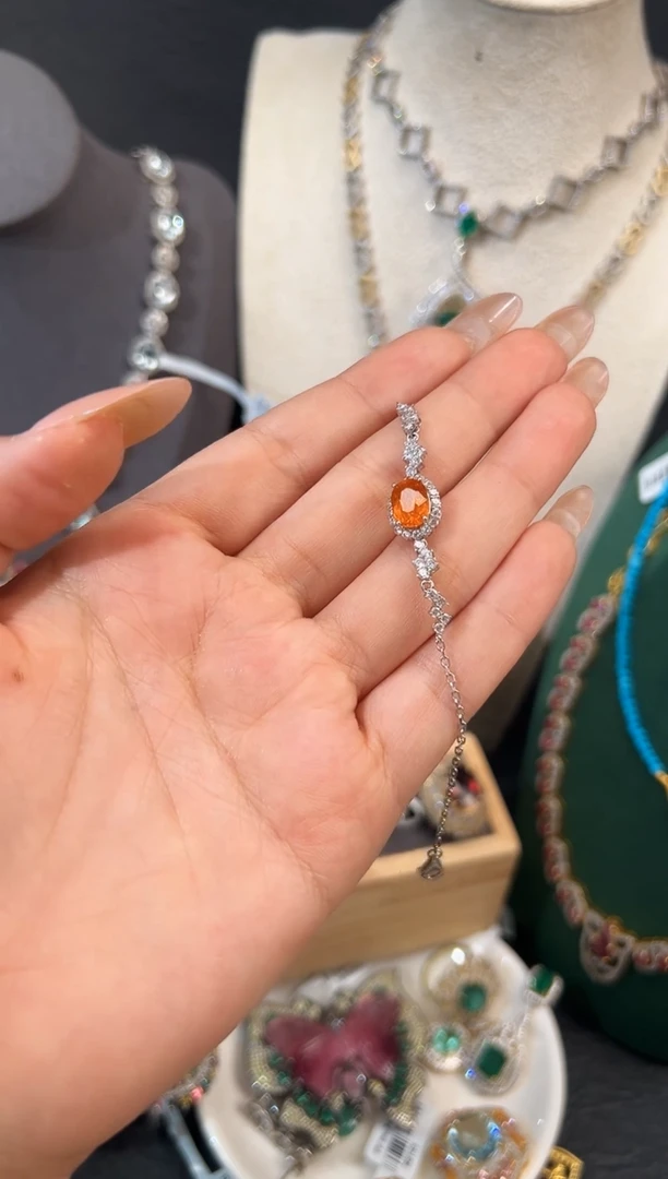 银S925镶嵌手链石榴石（芬达石）手链