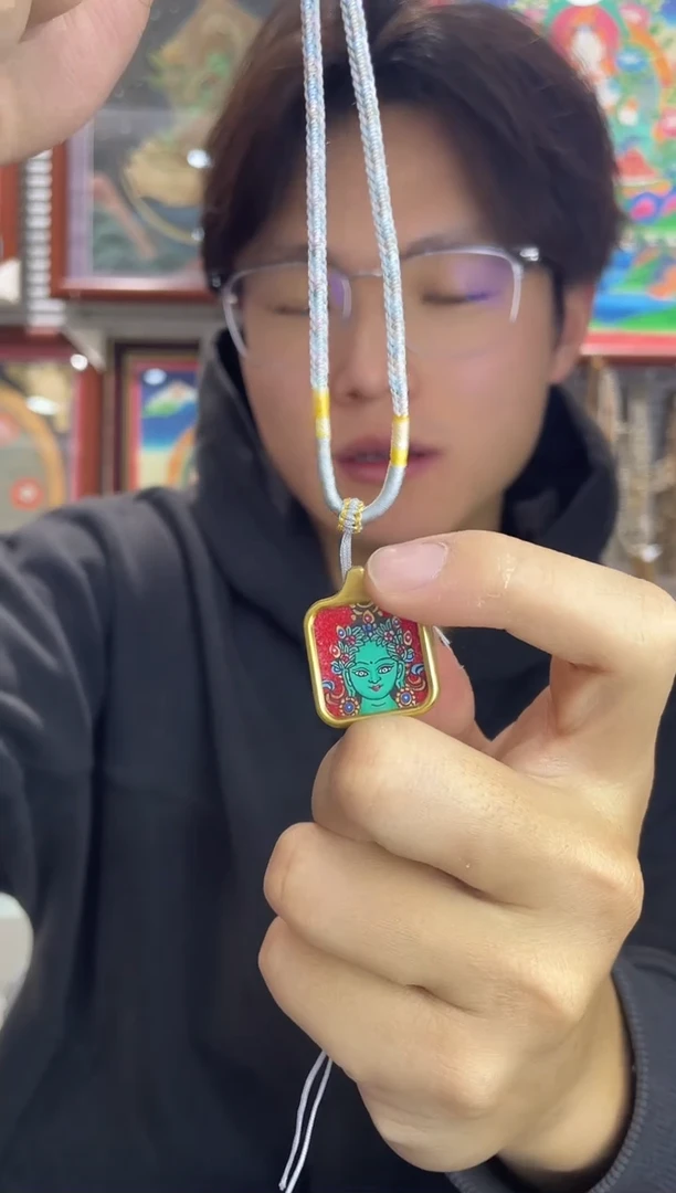 吊坠绿度母 纯手绘唐卡（非质量问题 不退不换）