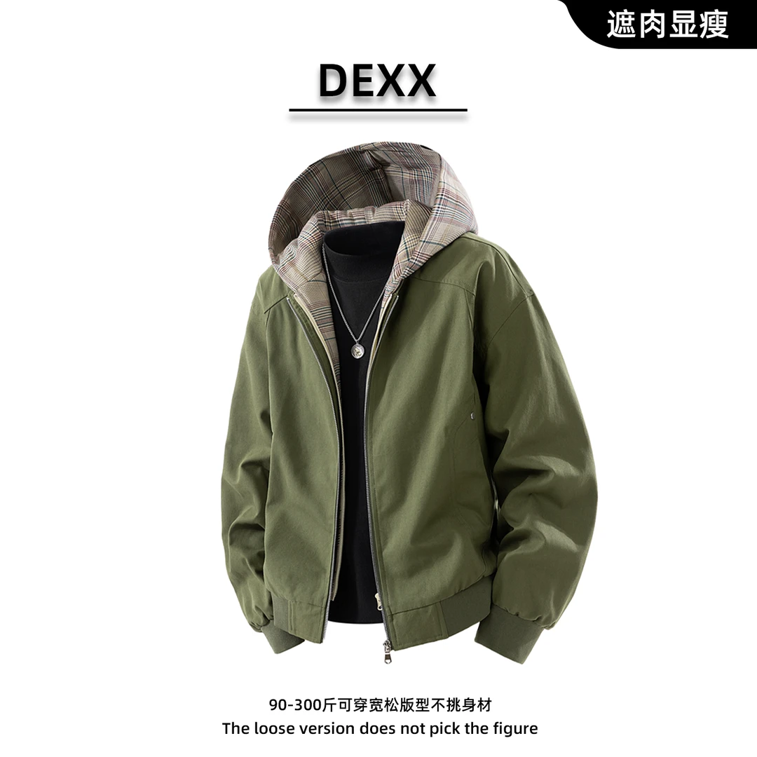 新款假两件连帽夹克男酷帅休闲保暖宽版双拉链外套大码百搭上衣