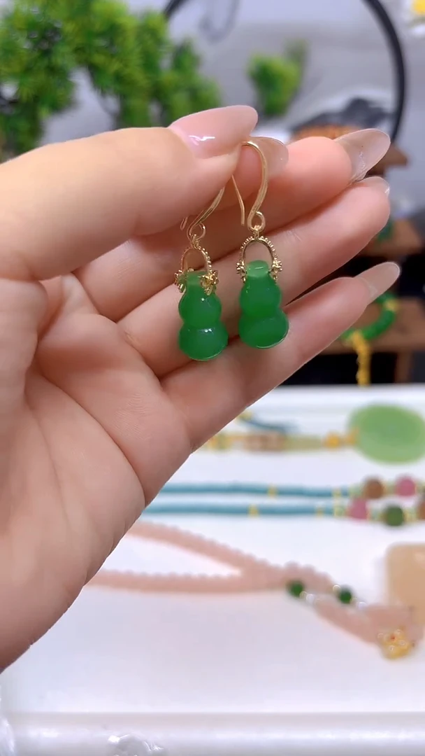 翡翠14K金镶嵌耳饰E475