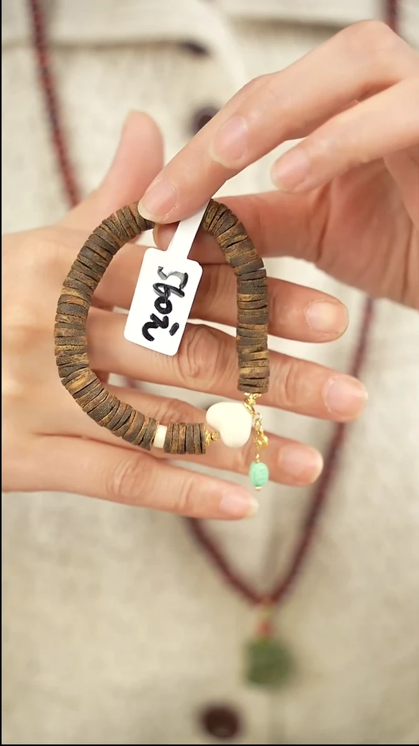 沉香手串莺歌绿棋片珠单圈-392