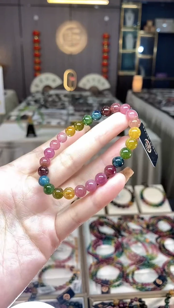 未镶嵌老矿碧玺色标彩虹单圈手串7mm+碧玺dan多样性发货一条