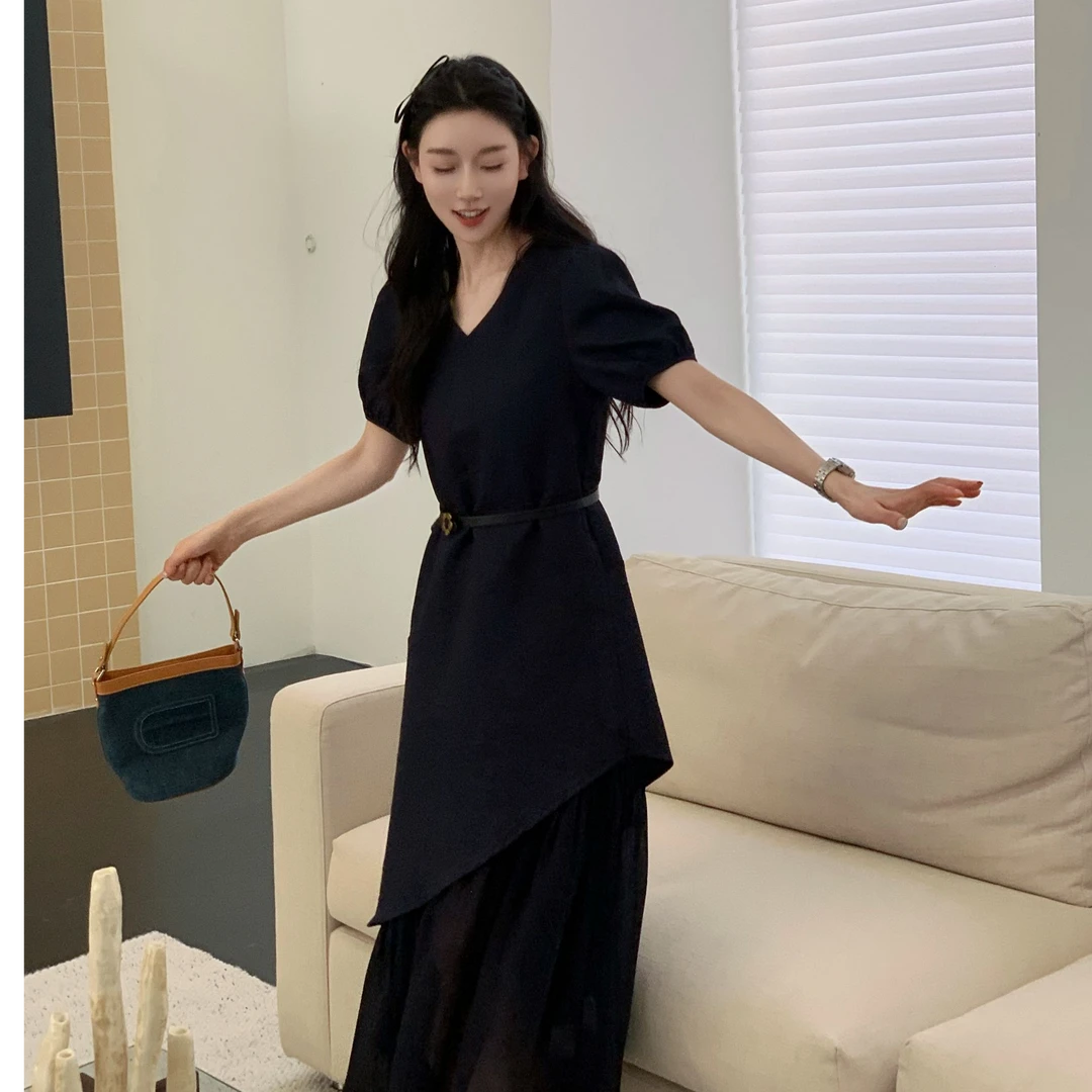 OUDOCKEE 鸥鸥 【玛丽珍】拼接圆领腰带收腰显瘦 L2503X476T