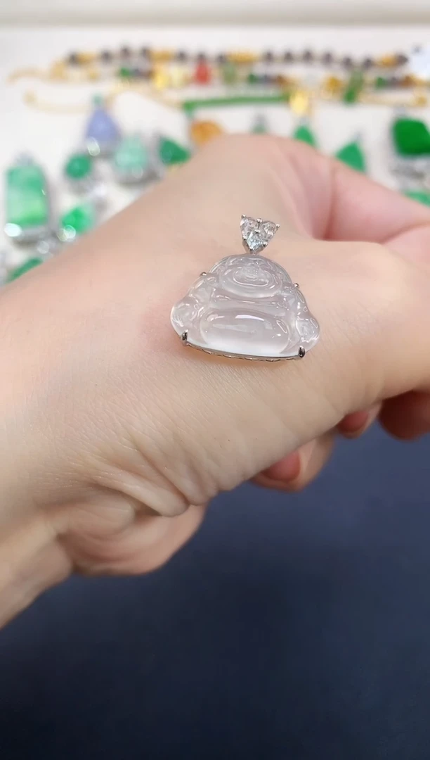 翡翠18K金镶嵌吊坠(不含链)佛公|4800+0