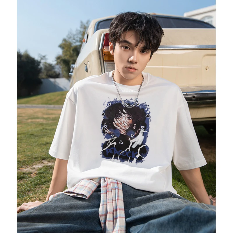 ONIONBUSY印花宽松宽松型白色T恤修身型短袖潮流国潮夏装夏季