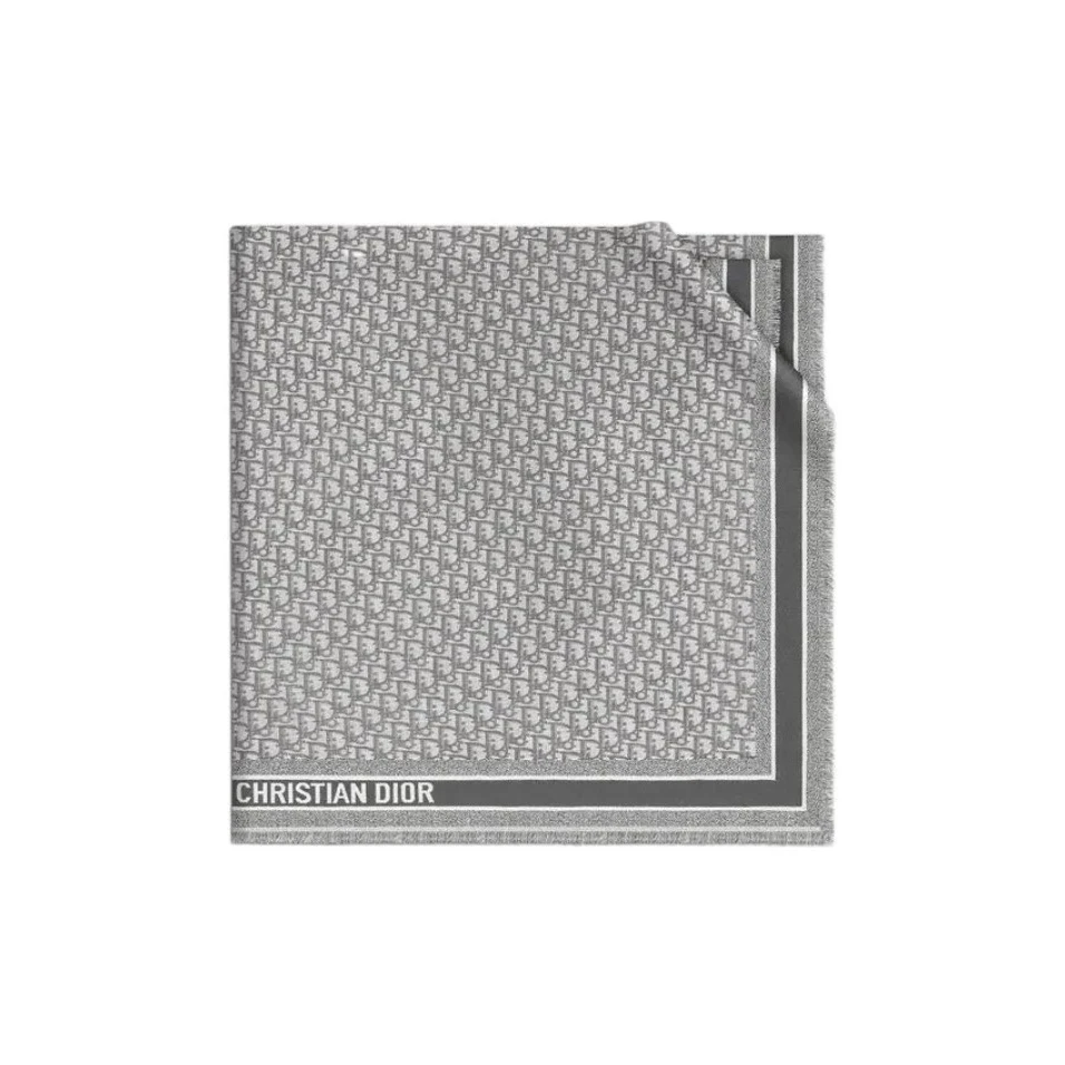 未使用 DIOR/迪奥 小花柳 D-Oblique老花LOGO 披肩 灰色