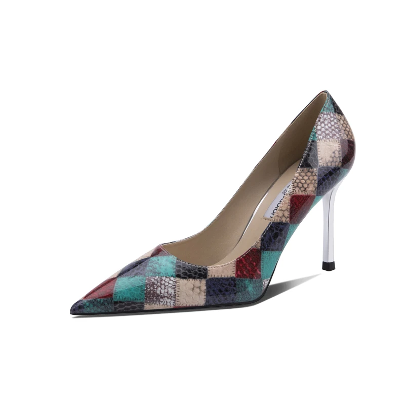 法式尖头高跟鞋女细跟浅口时尚个性单鞋不累脚轻奢气质印花女鞋